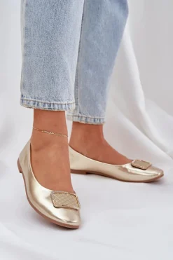 Clearance Boto Eko Skórzane Baleriny Z Ozdobą Złote Tulnelia Złoty