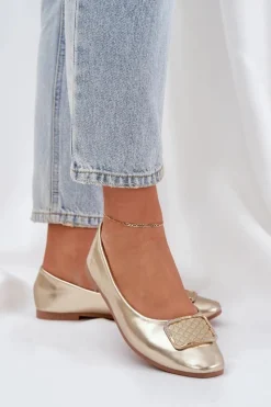 Clearance Boto Eko Skórzane Baleriny Z Ozdobą Złote Tulnelia Złoty