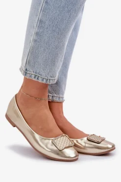 Clearance Boto Eko Skórzane Baleriny Z Ozdobą Złote Tulnelia Złoty