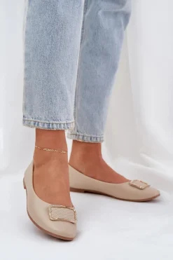 New Eko Skórzane Baleriny Z Ozdobą Beżowe Tulnelia Damskie Baleriny Skórzane|Baleriny Klasyczne