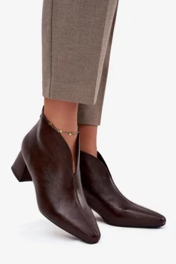 New Boto Eko Skórzane Botki Damskie Na Obcasie Czekoladowe Rylina