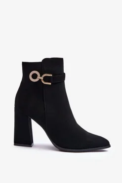 New Boto Eko Skórzane Botki Na Słupku Z Ozdobą Czarne Lymall Czarny