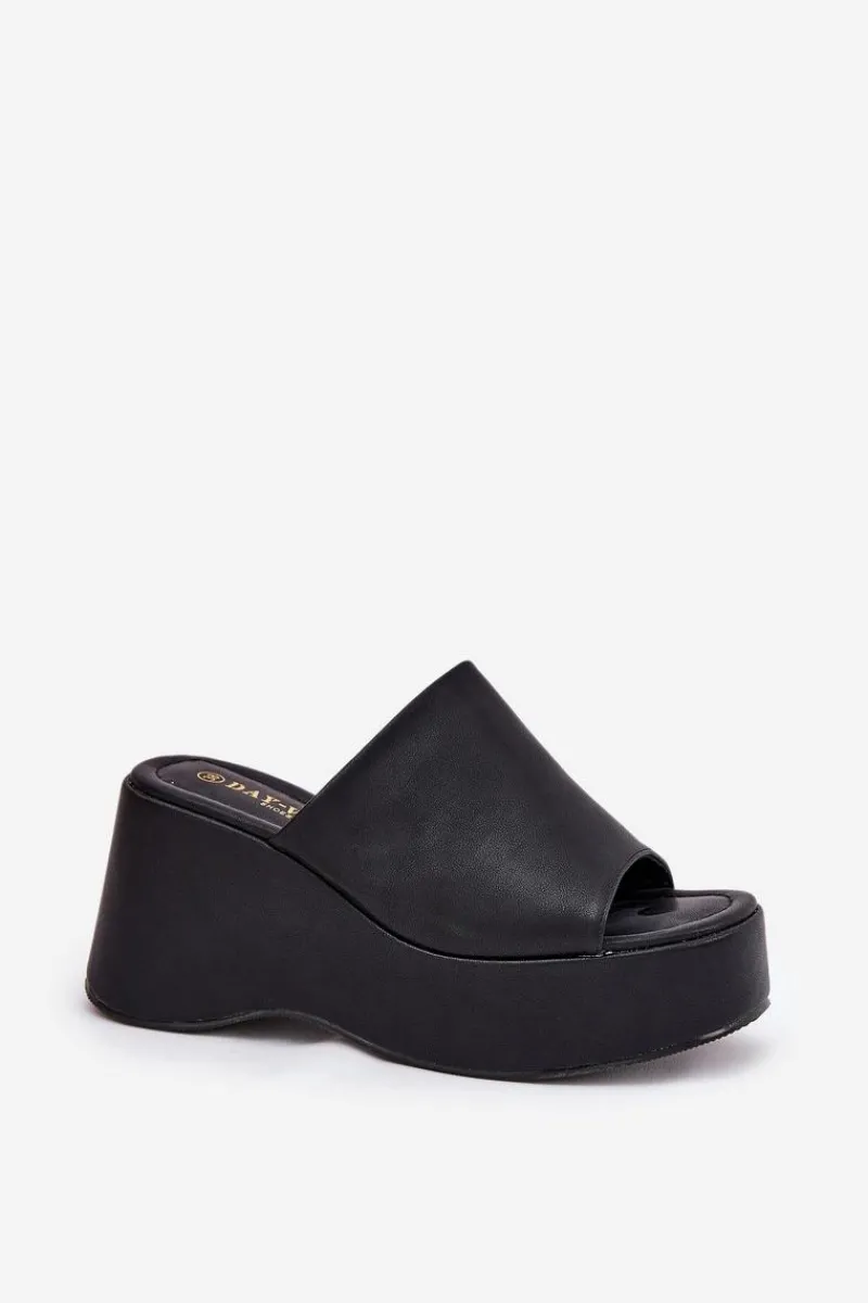 Clearance Boto Eko Skórzane Klapki Damskie Na Platformie I Koturnie Czarne Kisoffi