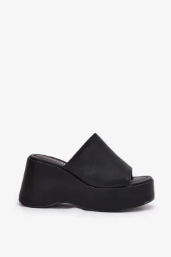 Clearance Boto Eko Skórzane Klapki Damskie Na Platformie I Koturnie Czarne Kisoffi