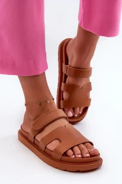 Hot Eko Skórzane Klapki Damskie Na Rzep Camel Silaka Damskie Klapki Na Platformie|Klapki Damskie Klasyczne