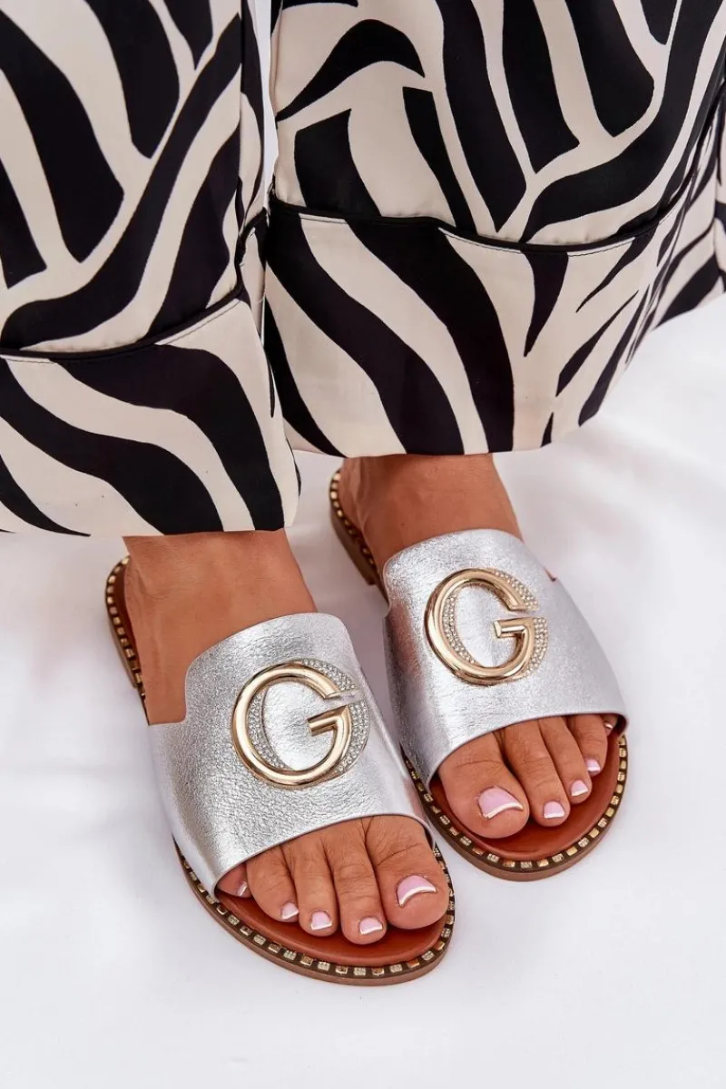 Clearance Boto Eko Skórzane Płaskie Klapki Damskie Z Ozdobnym Detalem Srebrne Frelie Szary