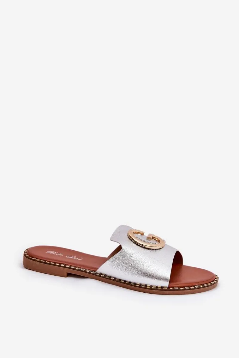 Clearance Boto Eko Skórzane Płaskie Klapki Damskie Z Ozdobnym Detalem Srebrne Frelie Szary