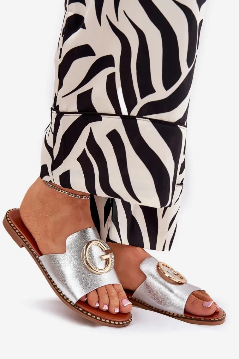 Clearance Boto Eko Skórzane Płaskie Klapki Damskie Z Ozdobnym Detalem Srebrne Frelie Szary