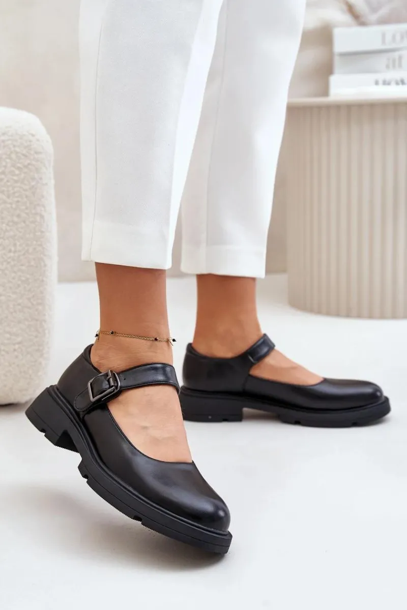 Best Eko Skórzane Półbuty Damskie Z Paskiem Czarne Vinceza 62179 Damskie Półbuty Lakierowane|Półbuty Skórzane