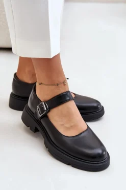 Best Eko Skórzane Półbuty Damskie Z Paskiem Czarne Vinceza 62179 Damskie Półbuty Lakierowane|Półbuty Skórzane