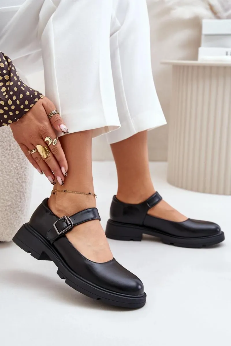 Best Eko Skórzane Półbuty Damskie Z Paskiem Czarne Vinceza 62179 Damskie Półbuty Lakierowane|Półbuty Skórzane