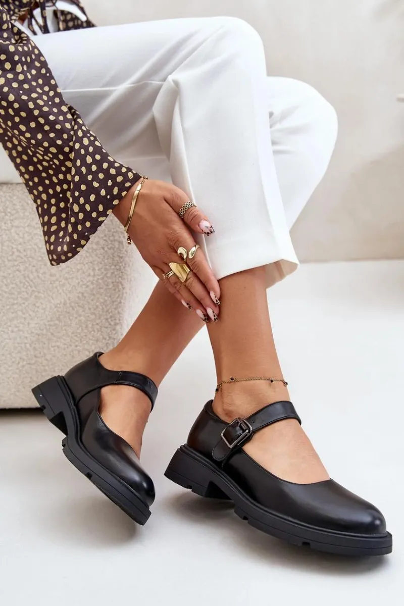 Best Eko Skórzane Półbuty Damskie Z Paskiem Czarne Vinceza 62179 Damskie Półbuty Lakierowane|Półbuty Skórzane