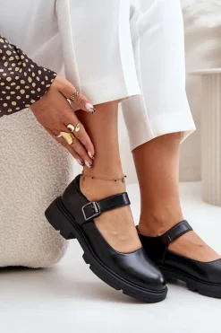 Best Eko Skórzane Półbuty Damskie Z Paskiem Czarne Vinceza 62179 Damskie Półbuty Lakierowane|Półbuty Skórzane