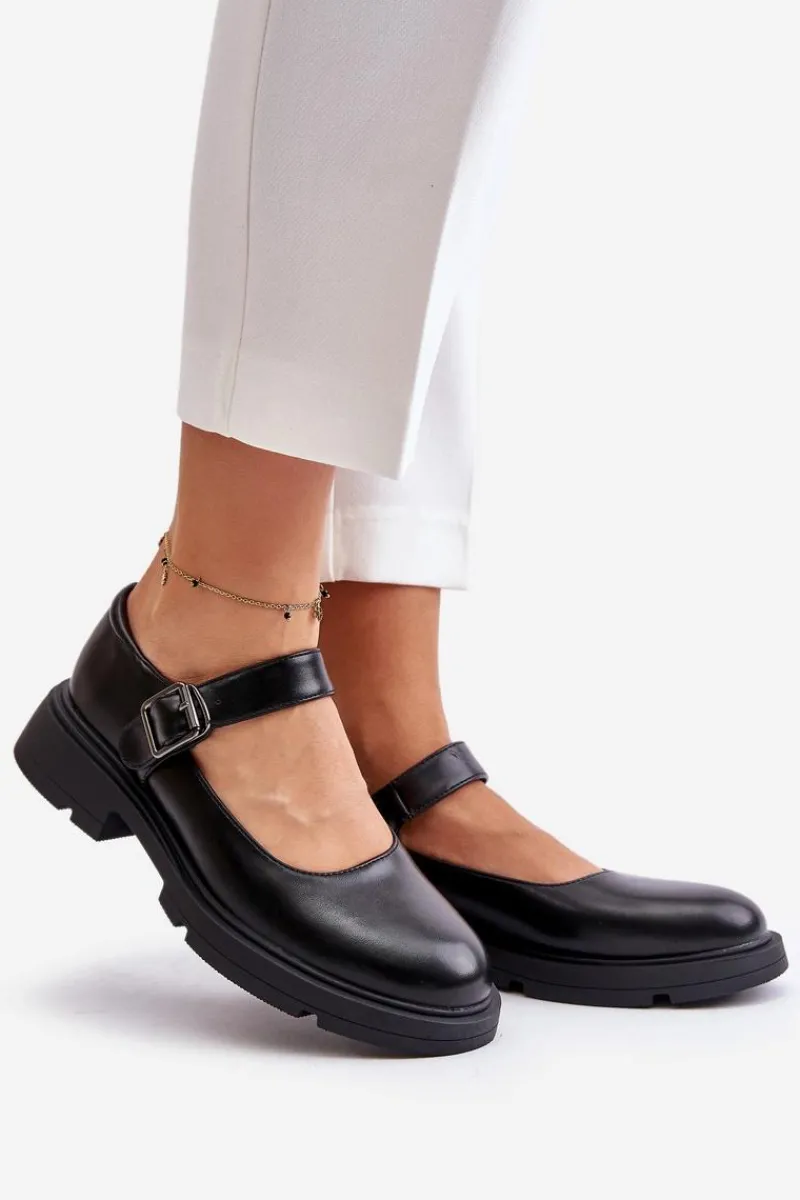 Best Eko Skórzane Półbuty Damskie Z Paskiem Czarne Vinceza 62179 Damskie Półbuty Lakierowane|Półbuty Skórzane