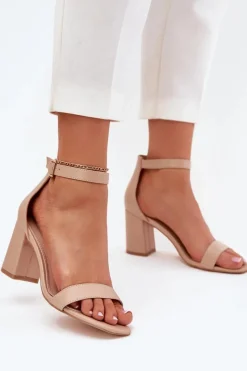 Best Eko Skórzane Sandały Damskie Na Słupku Beżowe Irini Damskie Sandały Na Słupku|Sandały Na Obcasie