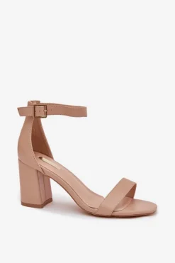 Best Eko Skórzane Sandały Damskie Na Słupku Beżowe Irini Damskie Sandały Na Słupku|Sandały Na Obcasie