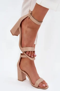 Best Eko Skórzane Sandały Damskie Na Słupku Beżowe Irini Damskie Sandały Na Słupku|Sandały Na Obcasie