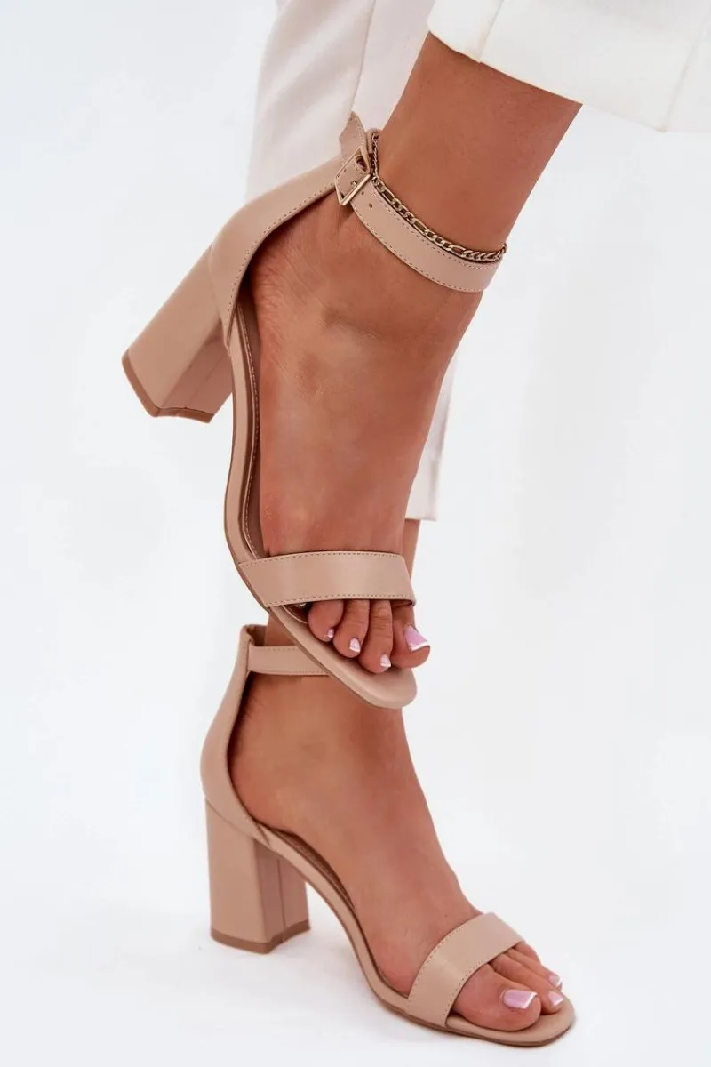 Best Eko Skórzane Sandały Damskie Na Słupku Beżowe Irini Damskie Sandały Na Słupku|Sandały Na Obcasie