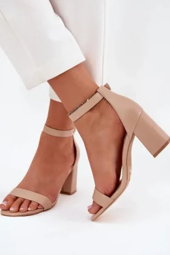 Best Eko Skórzane Sandały Damskie Na Słupku Beżowe Irini Damskie Sandały Na Słupku|Sandały Na Obcasie