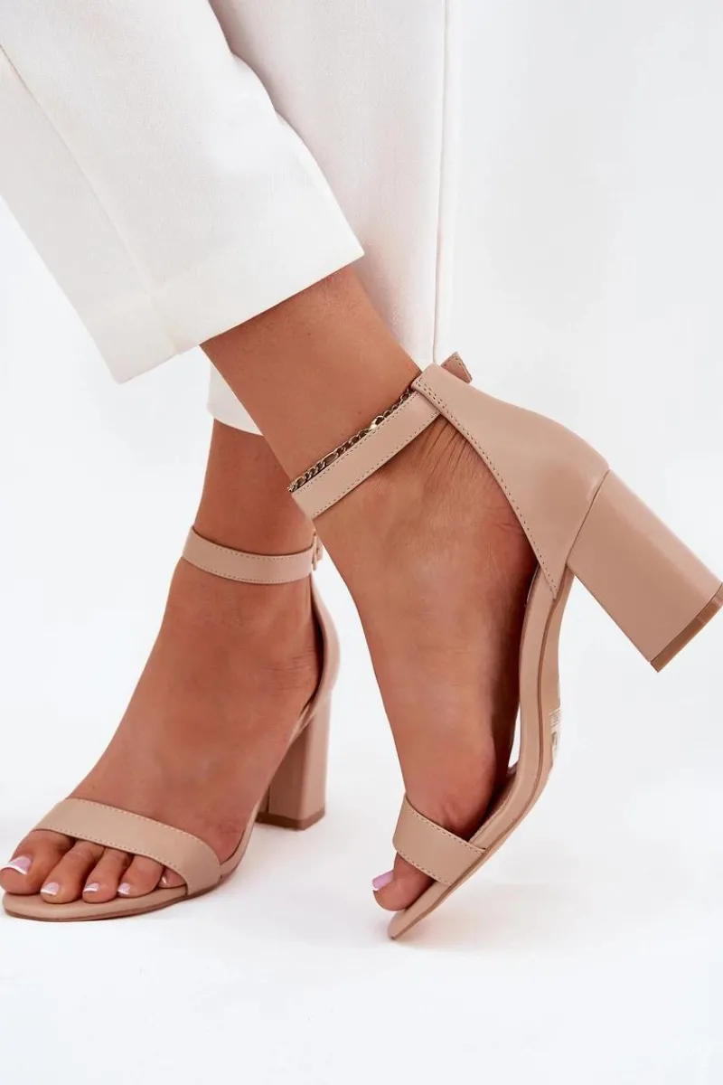 Best Eko Skórzane Sandały Damskie Na Słupku Beżowe Irini Damskie Sandały Na Słupku|Sandały Na Obcasie