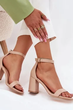 Best Eko Skórzane Sandały Damskie Na Słupku Beżowe Irini Damskie Sandały Na Słupku|Sandały Na Obcasie