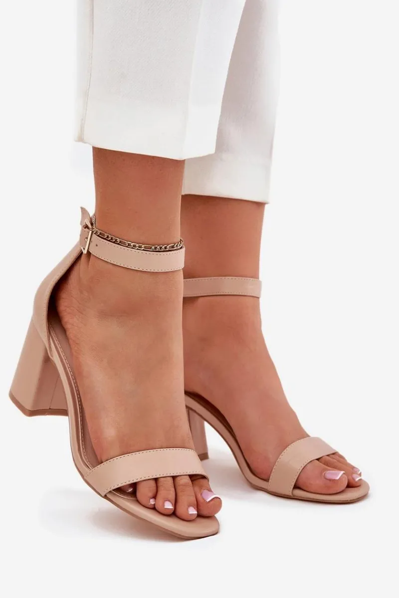 Best Eko Skórzane Sandały Damskie Na Słupku Beżowe Irini Damskie Sandały Na Słupku|Sandały Na Obcasie