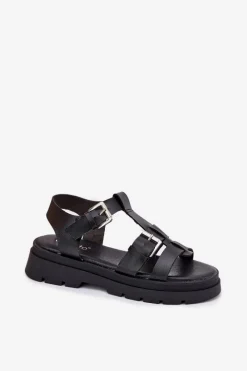 Outlet Evento Eko Skórzane Sandały Damskie Z Klamrami Czarne Mireza