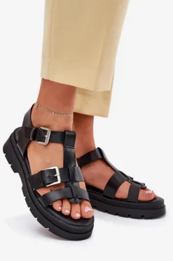 Outlet Evento Eko Skórzane Sandały Damskie Z Klamrami Czarne Mireza