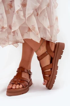 Hot Boto Eko Skórzane Sandały Damskie Na Platformie Camel Nendales