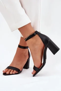 Best Boto Eko Skórzane Sandały Damskie Na Słupku Czarne Irini Czarny