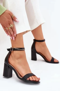 Best Boto Eko Skórzane Sandały Damskie Na Słupku Czarne Irini Czarny