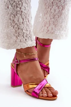 Clearance Eko Skórzane Sandały Na Obcasie Słupku Fuksja Abilica Damskie Sandały Na Słupku|Sandały Na Obcasie