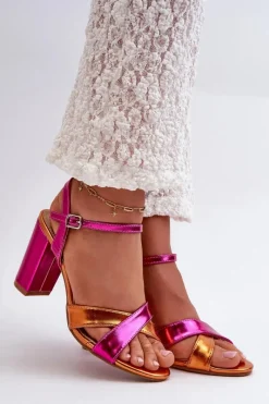 Clearance Eko Skórzane Sandały Na Obcasie Słupku Fuksja Abilica Damskie Sandały Na Słupku|Sandały Na Obcasie