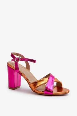 Clearance Eko Skórzane Sandały Na Obcasie Słupku Fuksja Abilica Damskie Sandały Na Słupku|Sandały Na Obcasie