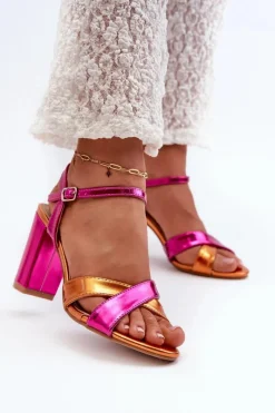 Clearance Eko Skórzane Sandały Na Obcasie Słupku Fuksja Abilica Damskie Sandały Na Słupku|Sandały Na Obcasie