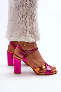 Clearance Eko Skórzane Sandały Na Obcasie Słupku Fuksja Abilica Damskie Sandały Na Słupku|Sandały Na Obcasie