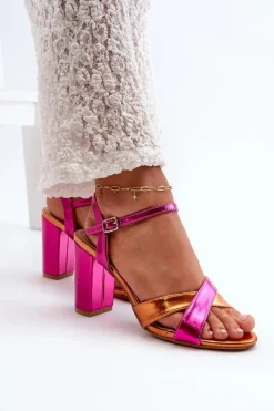 Clearance Eko Skórzane Sandały Na Obcasie Słupku Fuksja Abilica Damskie Sandały Na Słupku|Sandały Na Obcasie
