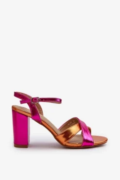 Clearance Eko Skórzane Sandały Na Obcasie Słupku Fuksja Abilica Damskie Sandały Na Słupku|Sandały Na Obcasie