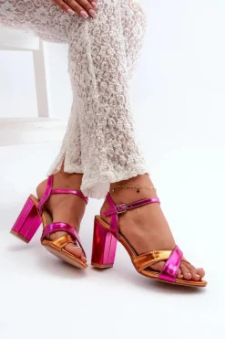 Clearance Eko Skórzane Sandały Na Obcasie Słupku Fuksja Abilica Damskie Sandały Na Słupku|Sandały Na Obcasie