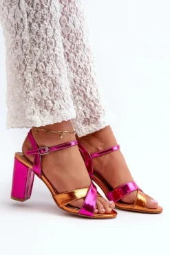 Clearance Eko Skórzane Sandały Na Obcasie Słupku Fuksja Abilica Damskie Sandały Na Słupku|Sandały Na Obcasie