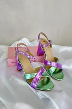 Best Boto Eko Skórzane Sandały Na Obcasie Słupku Fioletowe Abilica