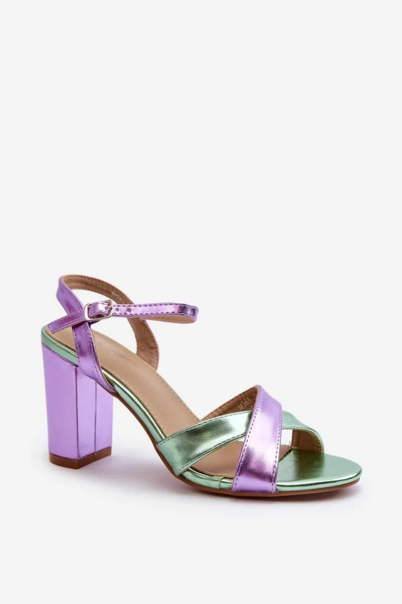 Best Boto Eko Skórzane Sandały Na Obcasie Słupku Fioletowe Abilica