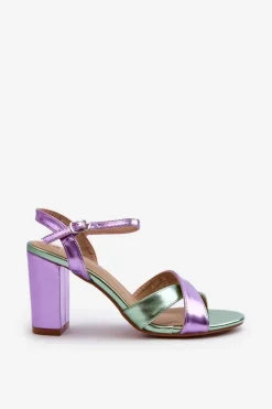 Best Boto Eko Skórzane Sandały Na Obcasie Słupku Fioletowe Abilica