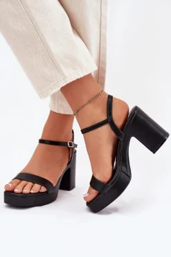 Sandały Na Słupku|Sandały Na Obcasie>Boto Eko Skórzane Sandały Na Słupku Czarne Lillita Czarny