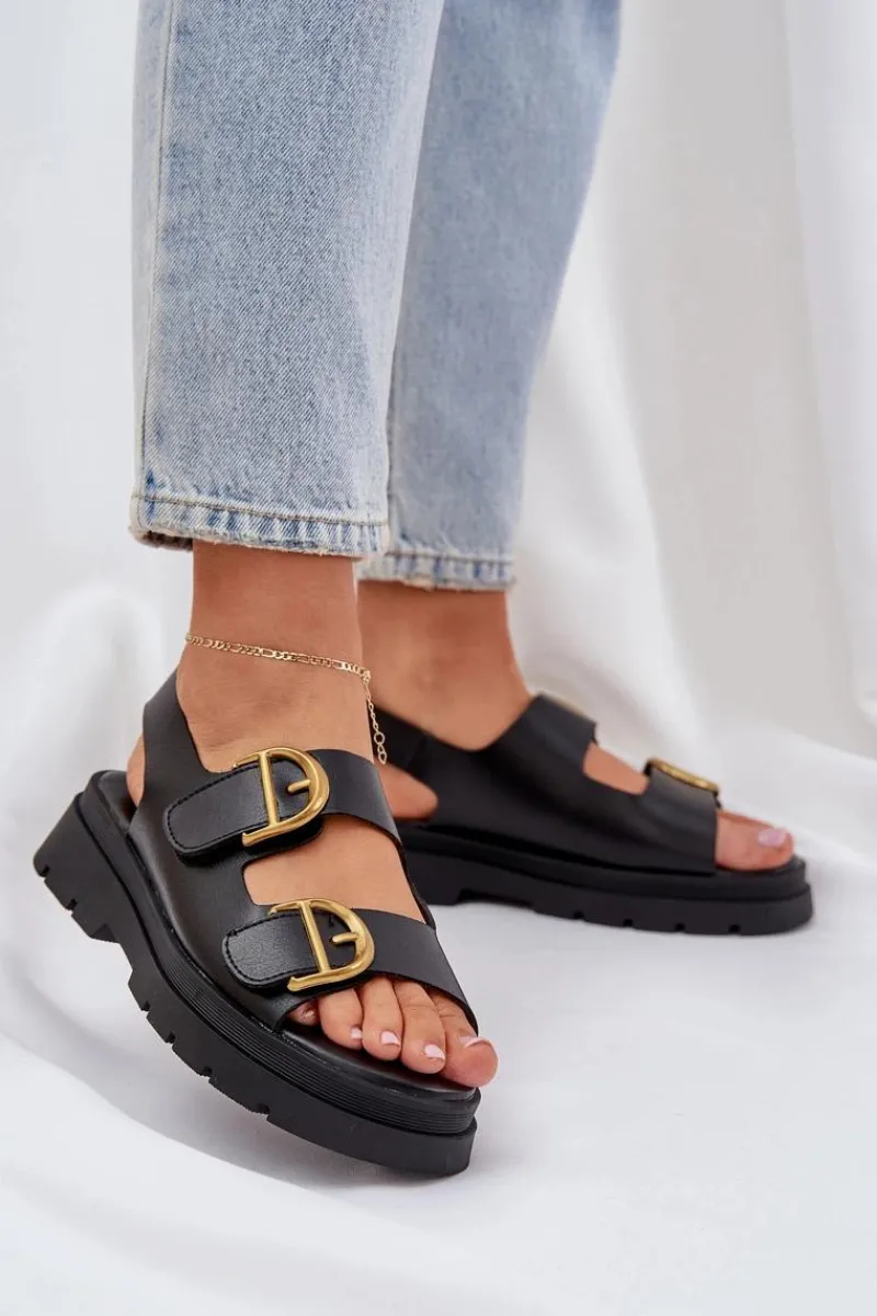 Discount Boto Eko Skórzane Sandały Z Klamrami Czarne Vulinea Czarny