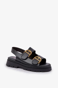 Discount Boto Eko Skórzane Sandały Z Klamrami Czarne Vulinea Czarny