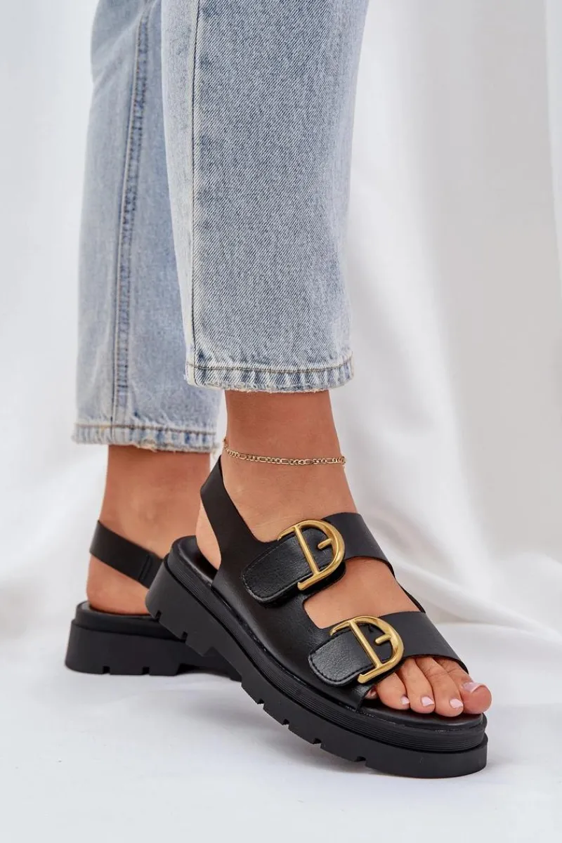 Discount Boto Eko Skórzane Sandały Z Klamrami Czarne Vulinea Czarny