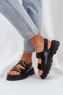 Discount Boto Eko Skórzane Sandały Z Klamrami Czarne Vulinea Czarny