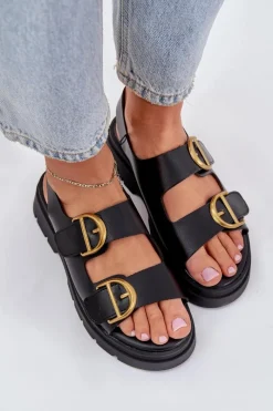 Discount Boto Eko Skórzane Sandały Z Klamrami Czarne Vulinea Czarny