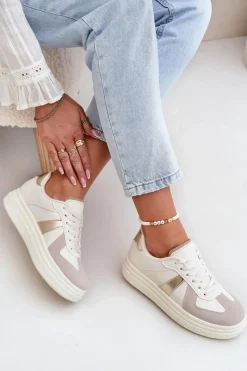 Clearance Eko Skórzane Sneakersy Damskie Na Platformie Beżowe Goriette Damskie Buty Sportowe Na Platformie|Sneakersy Damskie